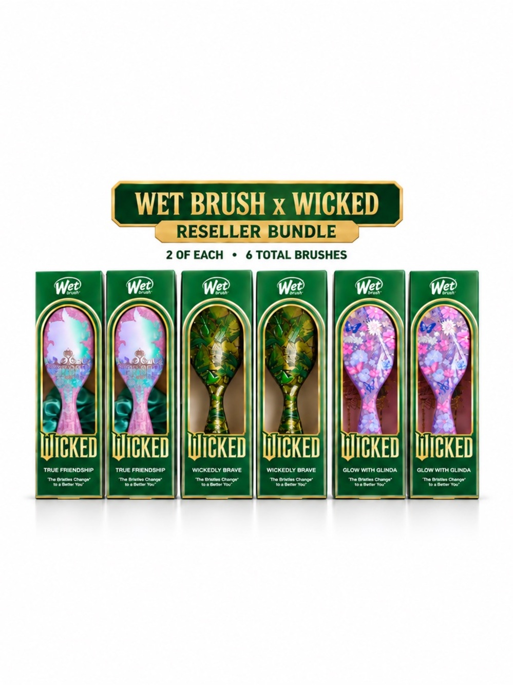 x Wicked Hair Brush Variety Pack – Green, Pink & Purple (6 Pack)